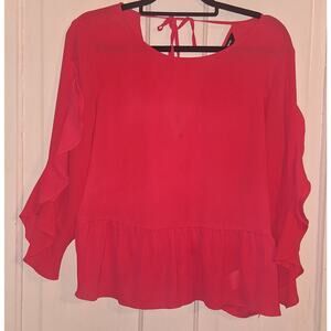 Express Size Medium Pink Ruffle Flowy Open Back Blouse Coquette Feminine Top